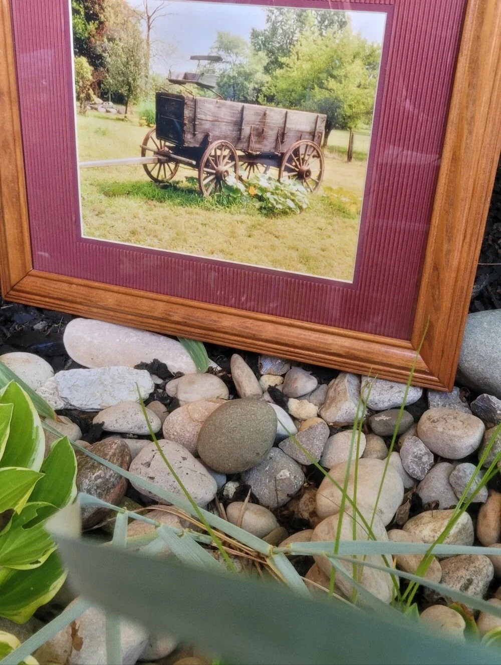 Wood Frame Rustic Wagon Print in Burgundy Mat